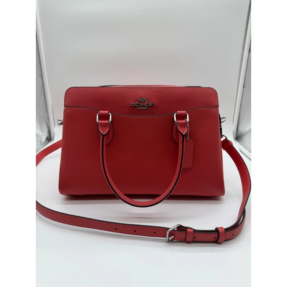 Coach Lillie Carryall Satchel Red Crossgrain Leather Handbag 91493